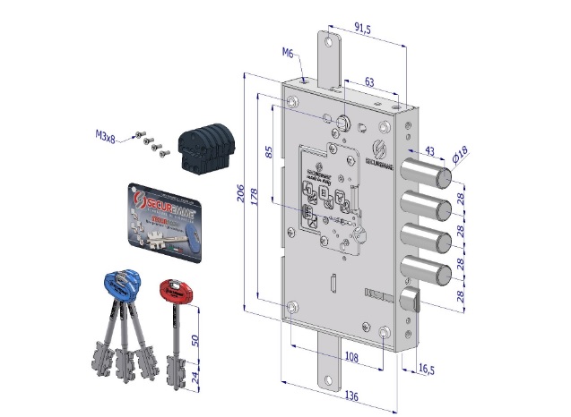 SERRATURA SECUREMME*BL* 250 C.CUORE INTERCAM SECURMAP 1+3 CHIAVI