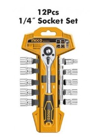CHIAVE A CRICCHETTO+BUSSOLE KIT.12 PZ DA 1/4 INGCO HKTS14122