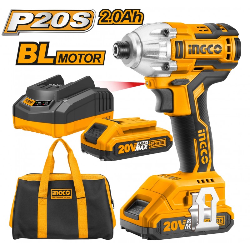 AVVITATORE INGCO ATTACCO 1/4  2 BATT.20V 2AH CIRLI2002 MOTORE BRUSHLESS