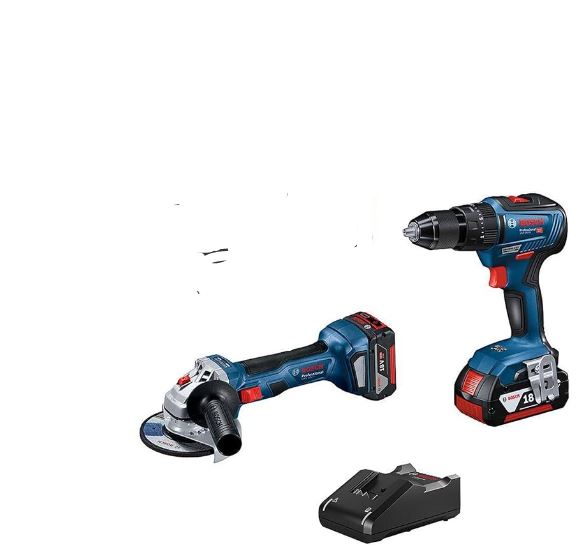 KIT BOSCH 2PZ AVVITAT GWS 18V-7 + GSB 18V-55 CON 2 BATTERIE DA 4AH E CARICAB. GAL 18V-40