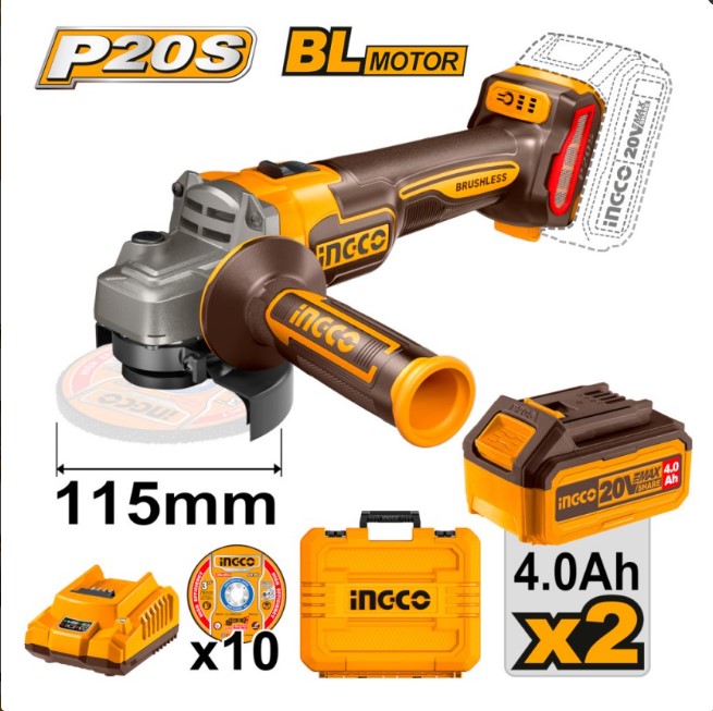 SMERIGLIATRICE INGCO 20VOLT 2 BATTERIE 4AH   BRUSHLESS IN VALIGIA + DISCHI CAGLI211542