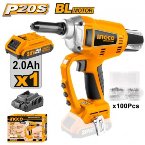 RIVETTATRICE A BATTERIA INGCO CON 1 BATT 2AH MOTORE BRUSHLESS RIVETTO FINO A 4,8 MM