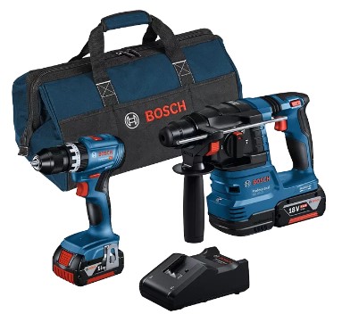 KIT BOSCH 2PZ GSB 18V-45 + GBH 18V-22        CON 2 BATTERIE DA 4 E CARICAB.0615A50039
