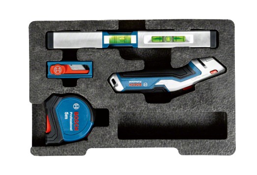KIT BOSCH UTENSILI,LIVELLA,FLESSOMETRO,      TAGLIERINO E LAME 1600A027M3