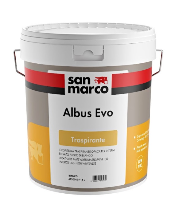 IDROPITTURA ALBUS EVO BIANCO LT. 14 TRASPIRANPER INTERNI ANTIGOCCIA