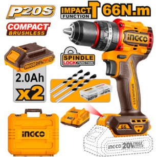 AVVITATORE INGCO A PERCUSSIONE COMPACT 2 BATT20VOLT 2AH CIDLI20668E 47 ACCESSORI
