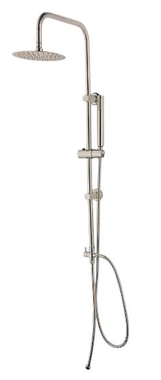 COLONNA DOCCIA *TONDO D.200 SLIM 2MM* CROMO  ACCIAIO INOX 304 CON DEVIATORE ACQUA OTTONE