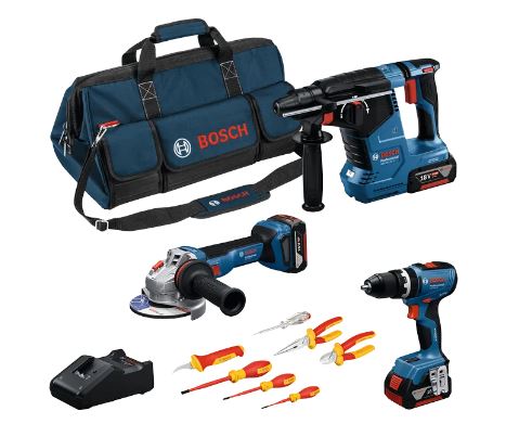 KIT BOSCH 3PZ GBH18V-24C+GWS18V-11+GSB18V-65 CON 3 BATTERIE 5AH E CARIC.GAL 18V-40