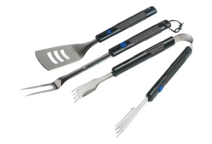 SET FORCHETTA-MORSETTO-SPATOLA ALLUNGABILE INBACHELITE IN ACCIAIO PER BARBECUE CAMPINGAZ