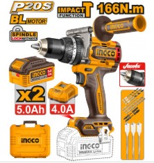 AVVITATORE INGCO A PERCUSSIONE 166NM COMPLETO2 BATTERIE 20VOLT 5AH,CARICAB  E ACCESSORI