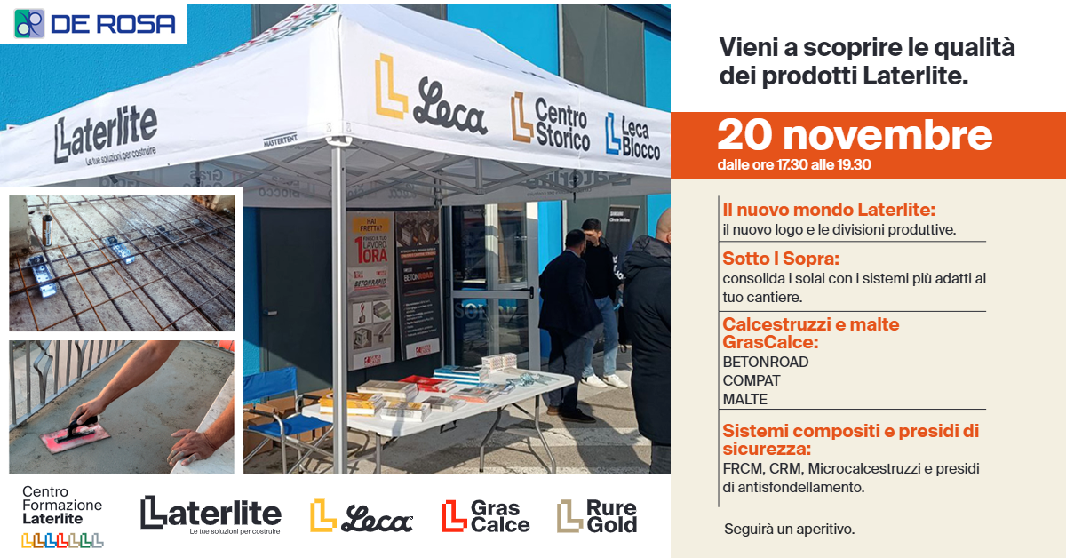 Incontro tecnico Laterlite: appuntamento il 20 novembre da De Rosa Srl