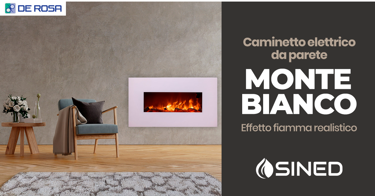 Caminetto elettrico da parete Monte Bianco SINED: design e comfort senza canna fumaria