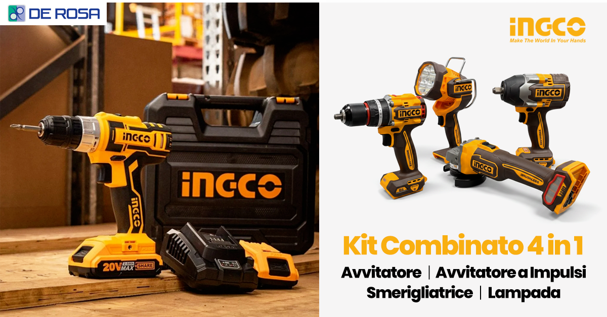 INGCO 4 in 1 Brushless 20V: il kit completo per elettroutensili professionali a batteria